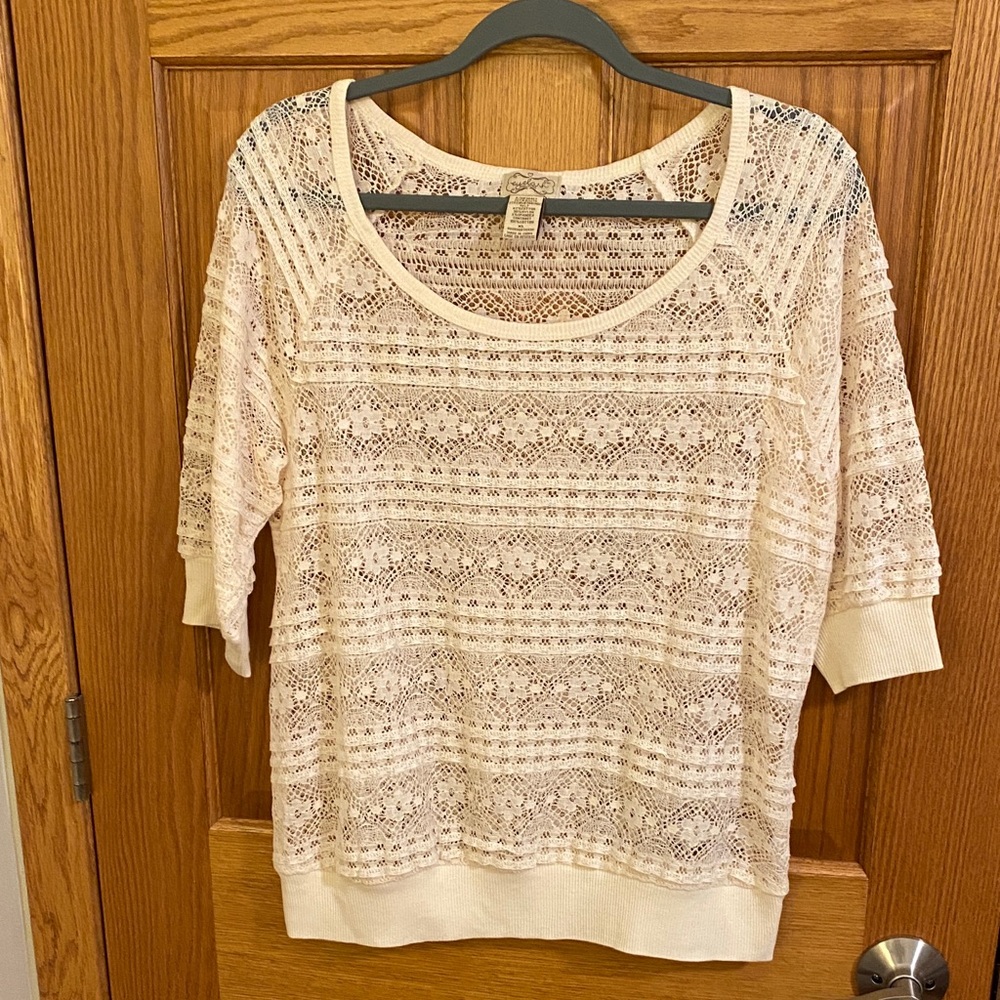 Eyelash Couture Cream Lace Blouse XL Y2K